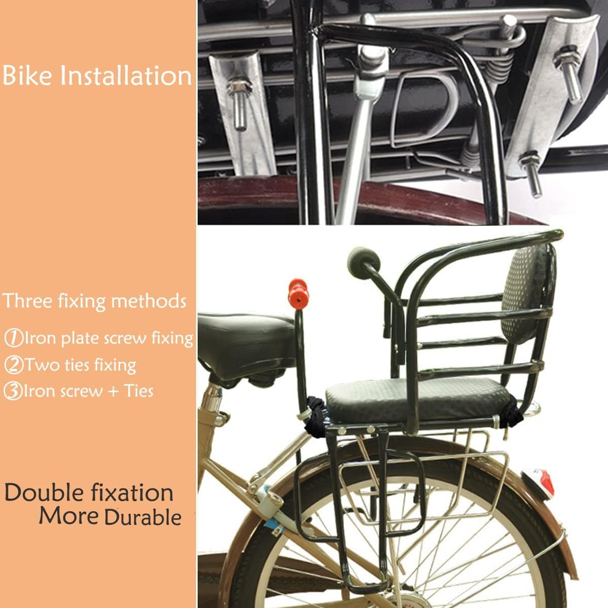 Felixstory Bike Child Seat, Bike Kids Seat with Cushion Backrest Armrest and ​Fence Guadrail, Electric Bike Child Seat for 2-6 Years Old, High Seat Cushion Backrest Mountain More Safety (Back-seat)