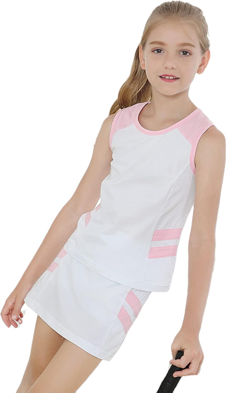 Girls Tank Top and Tennis Skirt with Built-in Shorts Set 2 Piece Outfit Golf, Dress: Clothing