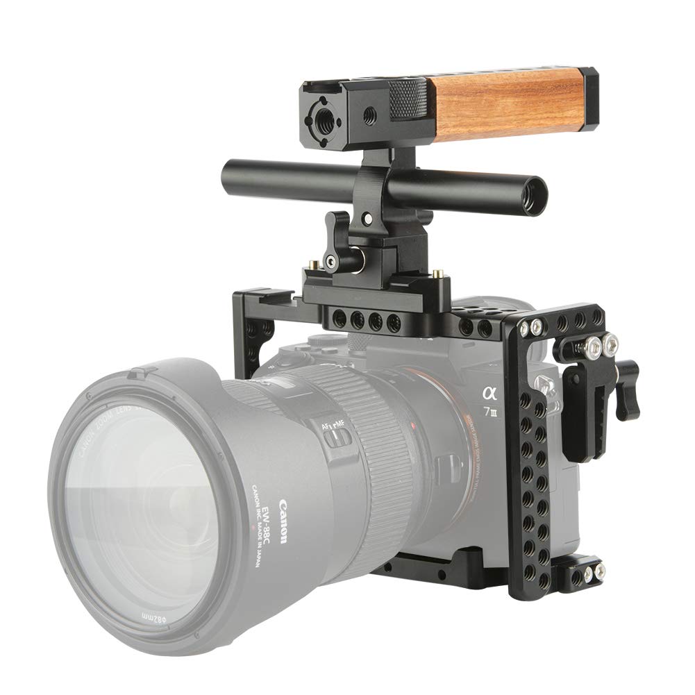 中古 放熱撮影補助 耐食性 m3 r3 r2 s2に適用 滑り止ゴム付きsony カメラケージarriロゼット付き 15mmロッド Natoレール Hdmiケーブルロック 木製natoトップハンドルグリップ カメラケージキット iii miii riii ii rii sii専用 Sony