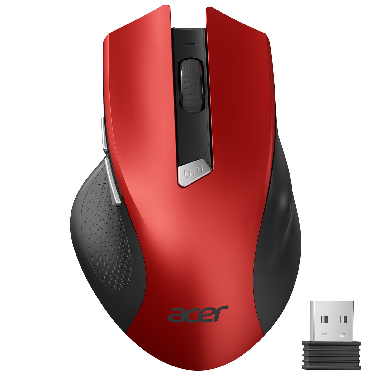 Photo 1 of acer Wireless Mouse for Laptop, 2.4GHz Computer Mouse 3 Adjustable DPI Office Cordless USB Mice with USBA Receiver, 6 Buttons, 1600 DPI, Medium to Large Sized Hands (Red)