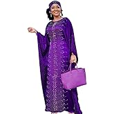 HD African Dresses for Women Fashion Beading Rhinestone Kaftan Maxi Dress