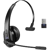 Sarevile Bluetooth Headset with USB Dongle for Computer, Single-Ear Wireless Headset with Noise Cancelling Microphone for Office &amp; Truckers, Bluetooth V5.2 with Mute Button for Work