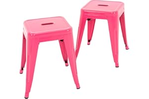 Brage Living 18 Inch Industrial Metal Stools Set of 2, Stackable Classroom Stools, Backless Metal Dining Chairs for Indoor Outdoor, Kitchen Short Stools (Hot Pink)