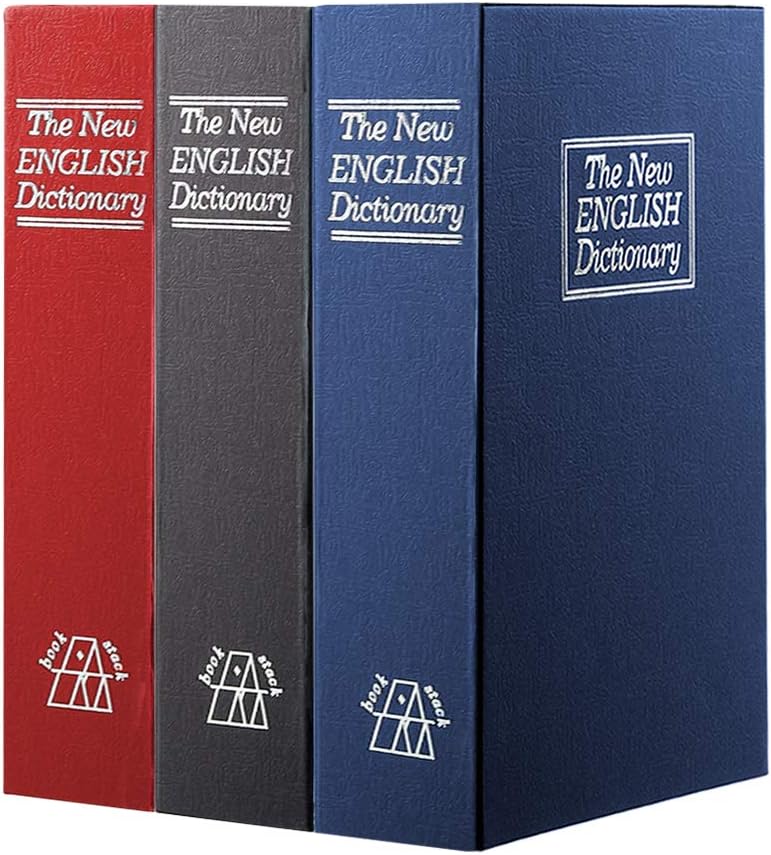 Book Safe with Key Lock – Jssmst Home Dictionary Diversion Safe Lock Box Safe Metal Box, Black Large, SM-BS004BL: Office Products