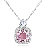 Cuafufu Gemstone Pendant Necklace for Women | S925 Sterling Silver Dainty Gem Stone Morganite Pendant Necklace | AAAAA Australia Crystal Necklace | Sterling Silver Cubic Zirconia Pendant Necklace Birthday Gift Fashion Jewelry for Women & Teen