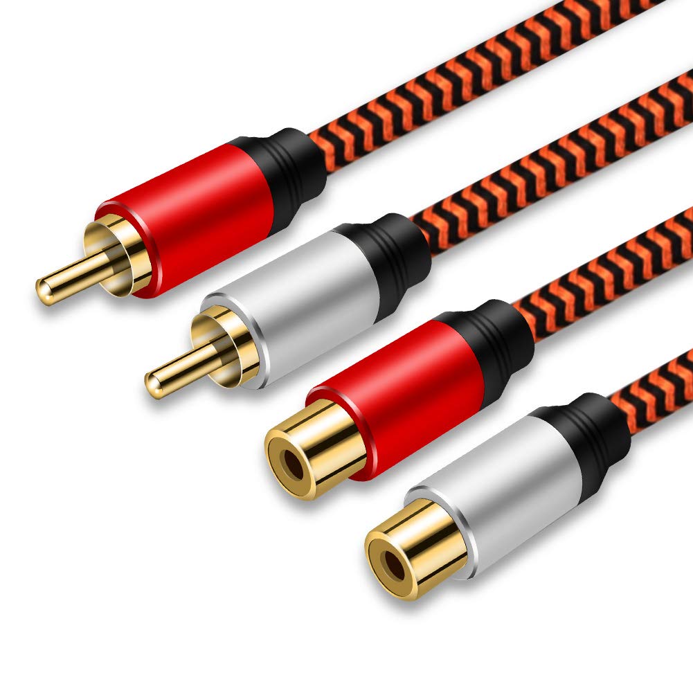 LiuTian 2RCA Extension Cable 8M, Gold-Plated [Copper Shell] [Heavy Duty] Nylon Braid 2 RCA Male to 2 RCA Female Stereo Audio Extension Cable, RCA Cable.