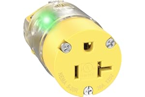 20A Lighted Female Cord Ends Replacement 120V NEMA 5-20R Illuminated Drop Cord Cap with Green Neon Light Connector Outlet Com