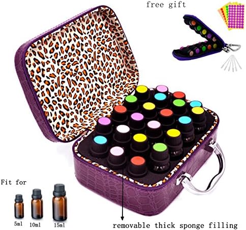 Essential Oils Storage Carrying Case for 22 Bottles PU Essential Oils Case 5 10 15 ml Essential Oil Travel Case for Young Living doTERRA, Essential Oil Holder Organizer, Purple