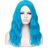 DWMGLP 18" Long Dark Green Curly Wavy Wig For Women Heat Resistant Fiber Wigs Halloween Cosplay Daily Party+Cap (Dark Green) (Blue)