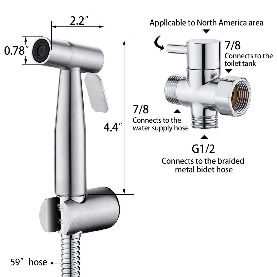 LIKAMU Stainless Steel Handheld Bidet, Bushed Nickle Hand Held Bidet Sprayer Cloth Diaper Sprayer Kits for Toilet, Bathroom, Kitchen