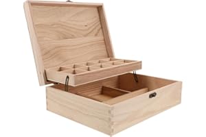 Yardwe DIY Wooden Jewelry Box with Locking Clasp Large Capacity Rustic Wood Storage Organizer for Earrings