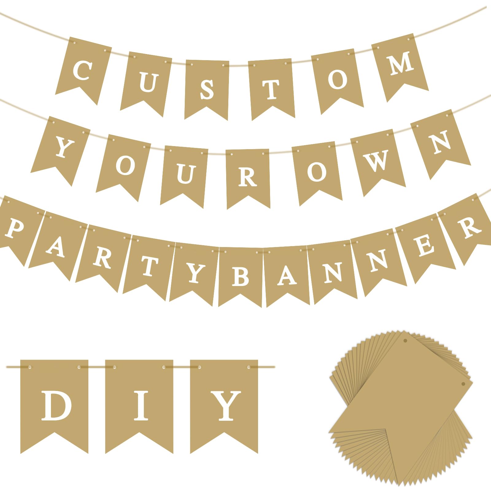 Photo 1 of 24pcs Custom Beige Banner kit-Make Your Own Banner - Design Swallowtail Flags for Kids and Adults, Handwriting Banners for Birthday and Independence Party, Unique Hand Draw Home Party Décor