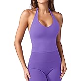 YEOREO Women's Halter Crop Top V Neck Workout Going Out Tank Top Hazel Padded Sleeveless Backless Trendy Summer Camisole