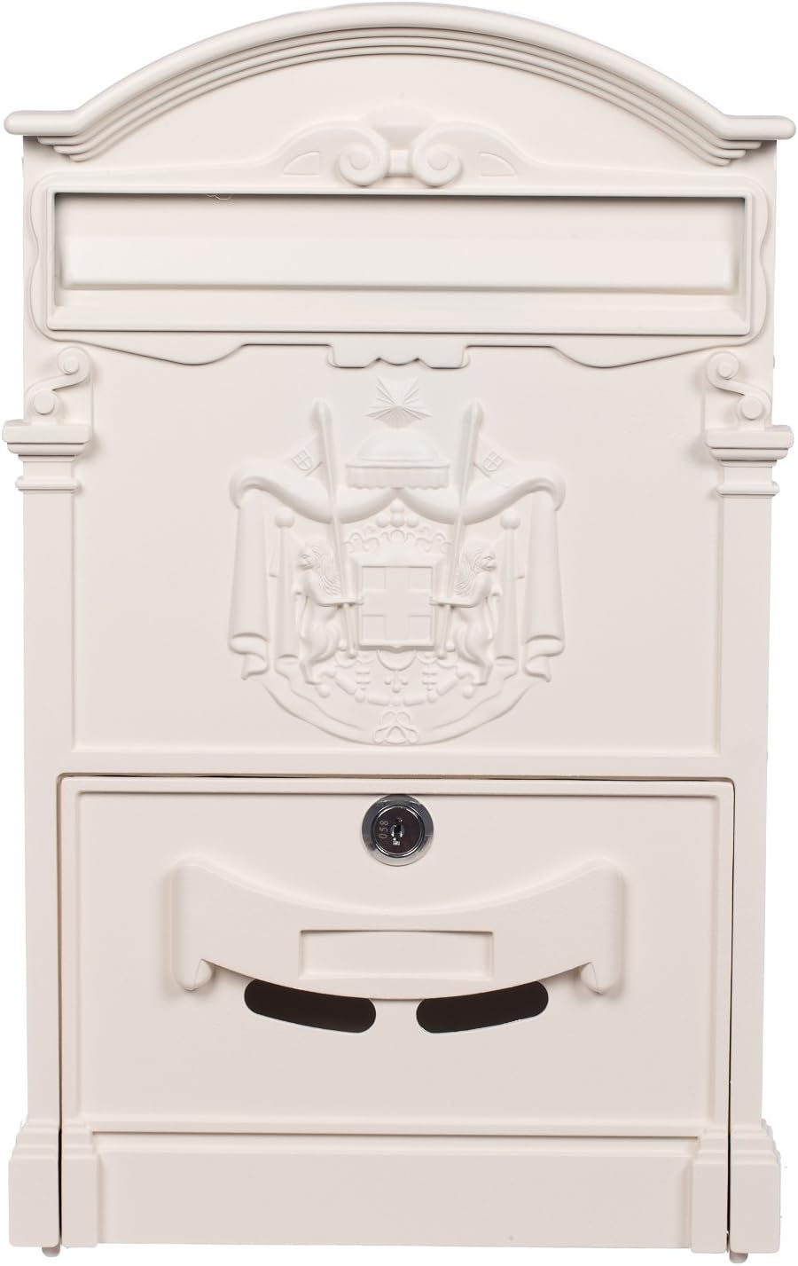 Sarah B Antiker und sehr edler Briefkasten LB-001 Creme Weiß Wandbriefkasten, Briefkasten, Englischer Briefkasten 41 cm hoch Mit Befestigungsmaterial für die Wand. mit 2 Schlüsseln, Rostfrei