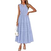 MEROKEETY Spring Summer Midi Dresses for Women 2026 Casual Beach Vacation Sleeveless Boho V Neck Cotton Maxi Dress Pockets