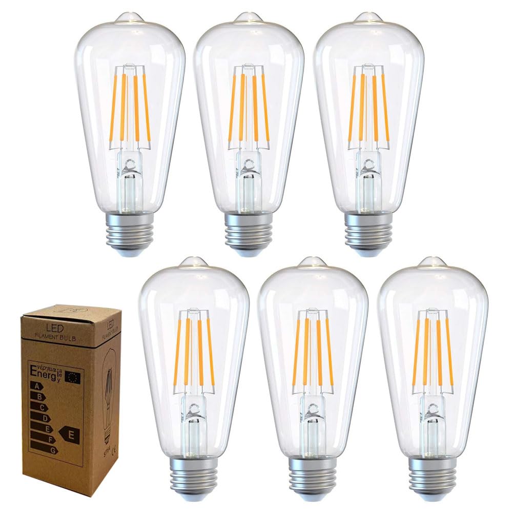 Golopatop E27 LED Filament Edison Screw Bulbs,4W Energy Saving Warm White 2700K ST64 LED Vintage Light Bulbs Clear Glass E27 Squirrel Cage Retro Edison Bulbs, 40W Equivalent, Non Dimmable, 6Pack — image 1