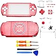 Hzxkqmil Replacement Full Housing Shell Cover Faceplate Case with Buttons Screws Set for Sony PSP 3000 Console (Transparent Red)