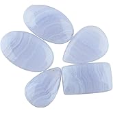 CRYSTALINES (5pcs) Natural Blue Lace Agate Gemstone Cabochon, Bulk Polished Stone, DIY Jewelry Making, Wicca & Reiki Healing Crystals, Wholesale Loose Supplies, Gem Collection