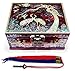 MADDesign Music Box Jewelry Ring Organizer Wood Mother of Pearl Inlay 2 Level Crane Red