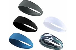 Bynccea 5pack Mens Running Headbands, Quick Drying Mens Sweatband Sports Headband, Workout Headbands Wristband for Basketball, Yoga, Exercise, Workout
