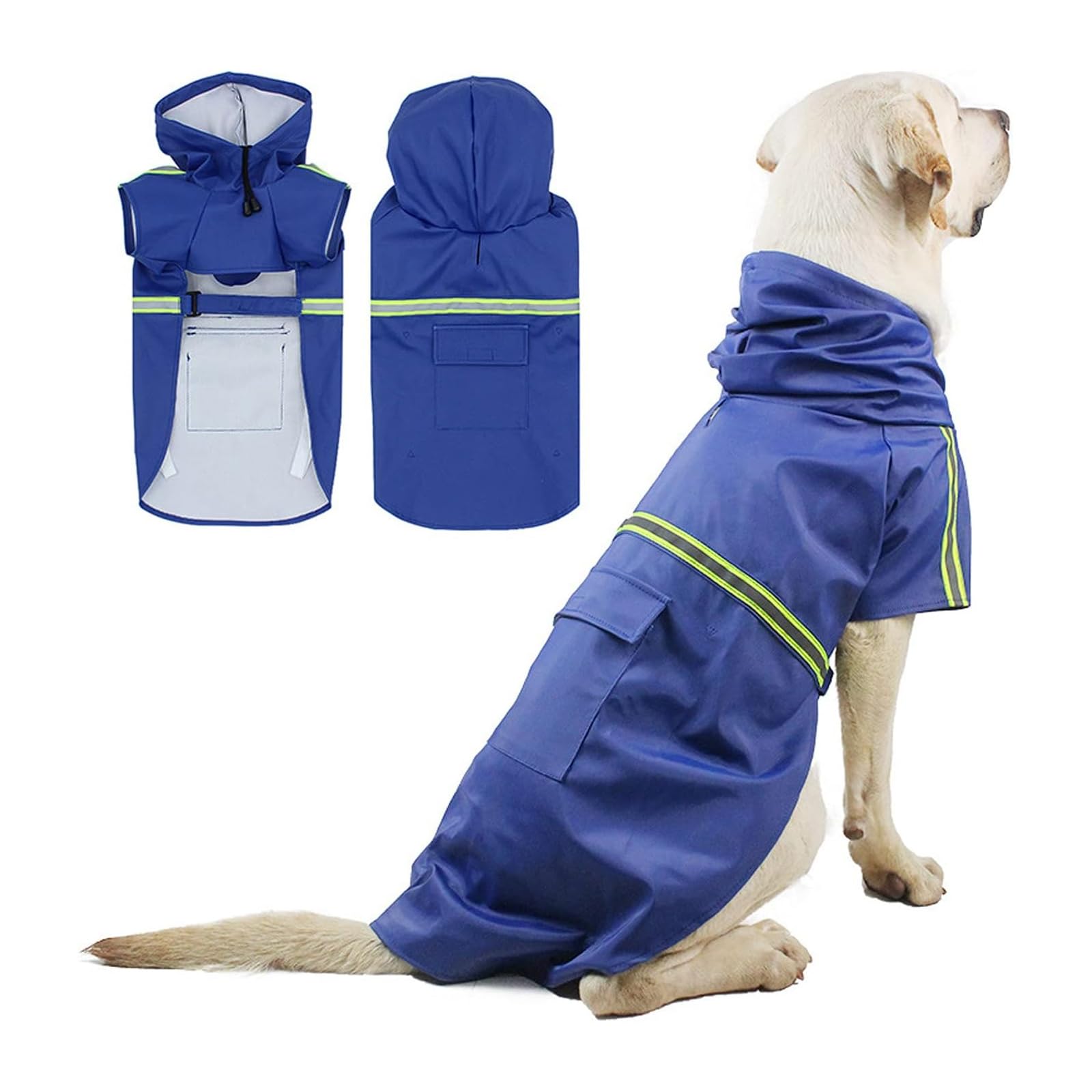 PETCUTE Dog Raincoat, Waterproof Coat Rain Jacket with Hood, Collar & Harness Hole, Storage Bag, Adjustable with Reflective Strip for Medium Large Dog