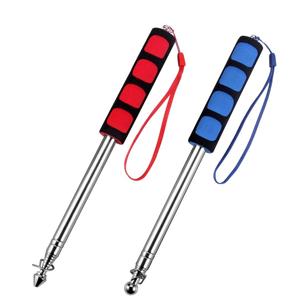 Telescopic Flag Pole,2 Pack Guide Flag Stainless Steel Telescopic with Sponge Grip Flagpol Collapsable Teaching Pointer for Tour Guides Camping Travel Marchers Flags Banners Teachers 2M Blue+Red