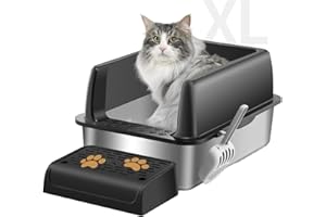 GREGCE Stainless Steel Cat Litter Box with lid-Enclosed Extra Large Litter Box for Big Cats with High Wall Sides Enclosure,Easy to Clean,Anti-LeakageNon-Sticky, 24" L x 16" W x 14" H
