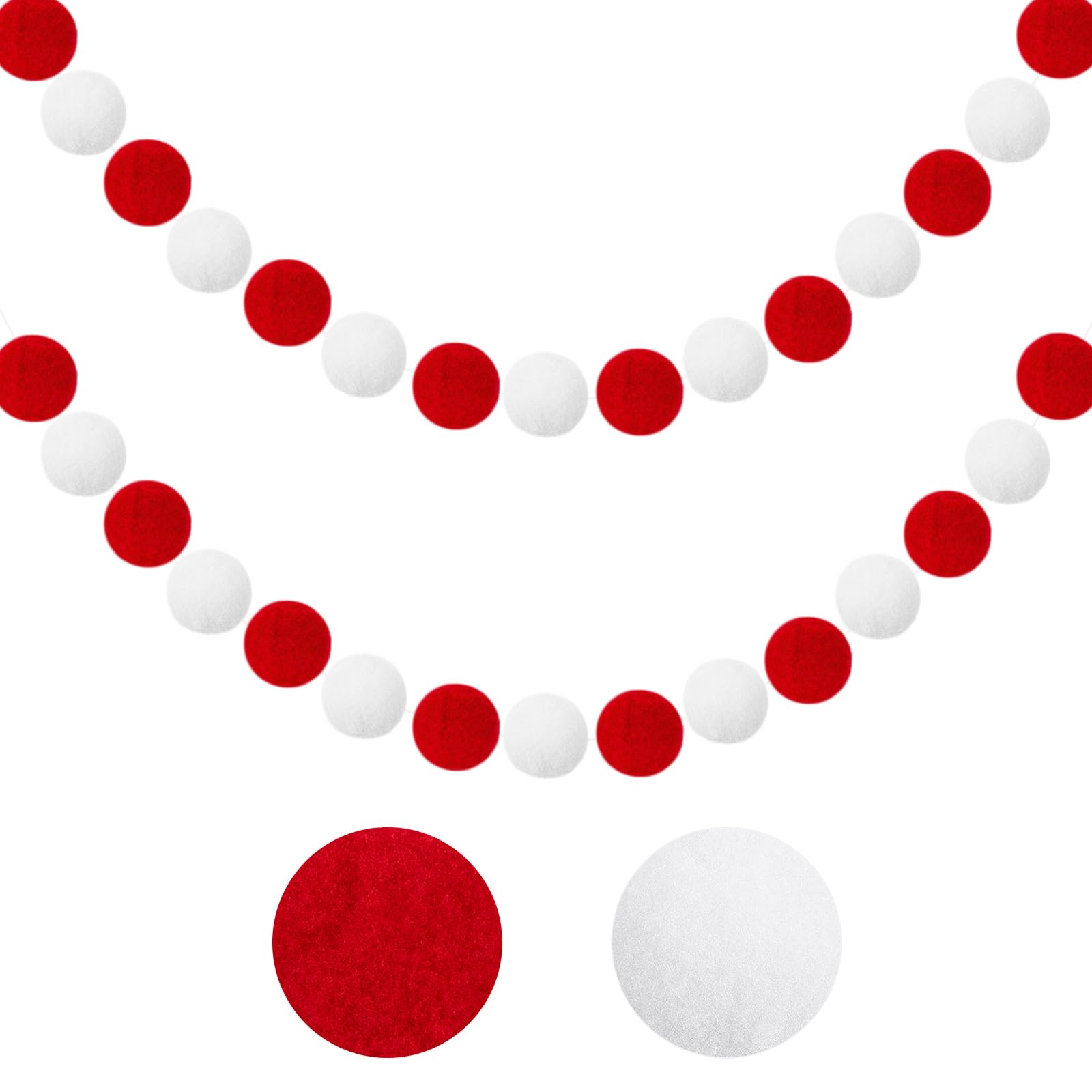 G2PLUS 2PCS Pre-strung Felt Pom Pom Garland, Handmade Felt Bunting with 60 Balls, Red and White for Christmas, Red and White Nursery Decor — image 1