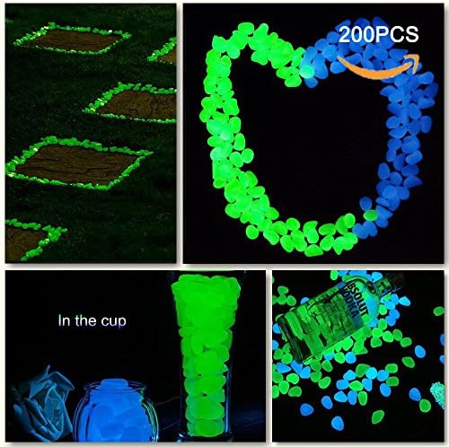 AIWANT Garden Decorative Pebbles,Glow In The Dark,200pcs Outdoor Garden Stones Patio Lawn Yard Rock (BLUE)
