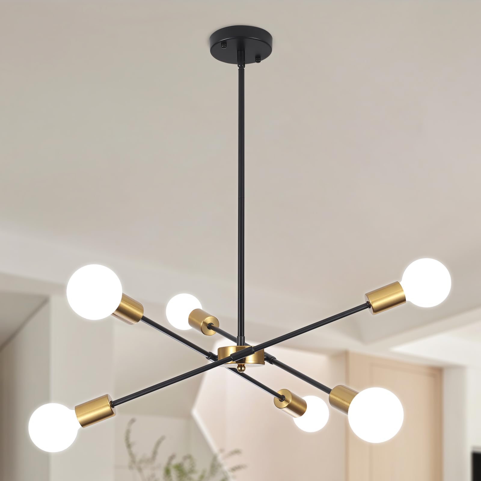 QAREHL Chandeliers Ceiling Lights, 6 Arm Sputnik Ceiling Light for Living Room Modern Black Pendant Light, Sputnik Chandelier for Bedroom, Dining Room, Kitchen, Hallway, E27 Socket