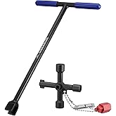 WORKPRO 28" Water Meter Key with 4 Way Utility Key, Heavy Duty Steel Water Shut Off Curb Key with Non-Slip T-Handle, Extended