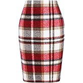 Kinghua Womens Wool Plaid Pencil Skirt Fall Winter High Waisted Slit Bodycon Knee Length Midi Skirt