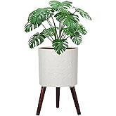 nacltlo 12 Inch Planter Pot with Stand, Planter for Indoor Plants, Modern Large Flower Planter Pot with Drainage Holes for Outdoor,Matte White