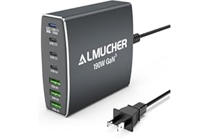 ALMUCHER 190W USB C Charging Station 7 Port PD 3.0 USB C Charger Block 100W Max Single Port Fast Charger Aluminum Alloy GaN Charger Power Adapter for MacBook Pro/Air iPhone iPad, Samsung Galaxy (Grey)