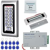 HFeng Door Access Control System Kit IP68 RFID Keypad Waterproof Outdoor + 180KG/320lbs Electromagnetic Electric Magnetic Lock + DC12V 3A Power Supply + 10pcs Keyfobs Tags Door Entry System