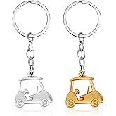 2pcs Golf Cart Keychain, Zinc Alloy Golf Keychain Silver Gold Sparklely Golf Cart Keychain Golf Style Key Chains for Man Golf Lovers Golf Souvenirs