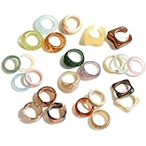 Viva Joya Resin Acrylic Plastic Knuckle Rings for Women, Chunky Trendy Colorful Stackable Jewelry, Statement Dome Thick Rings, Bulk Set