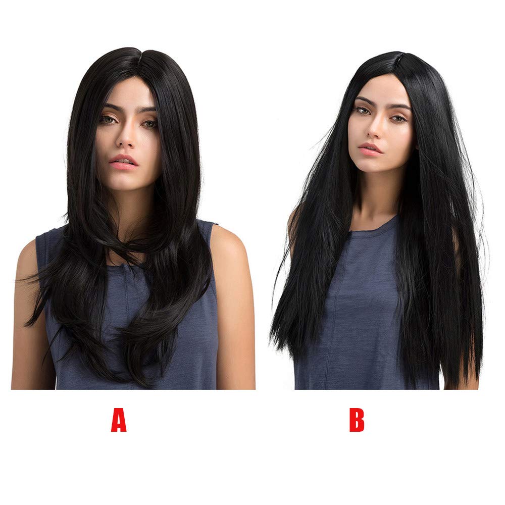 Theshy Wigs Fashion Synthetic Black Middle Parting Long Multi