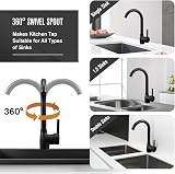 Hapilife Matt Black Kitchen Tap Single Lever 360 Swivel Spout UK Fittings view 4