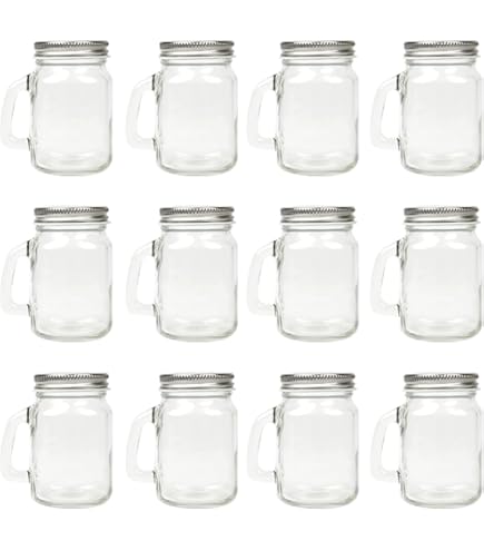 Amazon.com: 8 oz Mason Jar Mugs with Handles 12 Pack, Sturdy Glass Reusable  Cups with Airtight Leakproof Lids, No-Spill Travel Mugs for Coffee,  Smoothies, Juice, Food Storage, Party Favors, Wedding Decor: Home