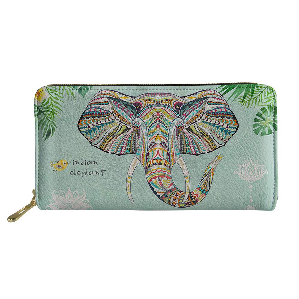 MODEGA Leather Wallets Womens Lady Long Wallet Purse with Coin Pocket Clutch Bag Girls Birthday,Valentine's Day,Memorial Day,Festival Gifts Elephant Pattern