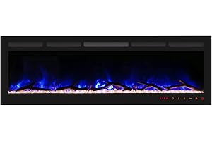 Cheerway 60 Inch Electric Fireplace, Recessed Fireplace Insert and Wall Mount Fireplace Heater with Remote & Touch Control, Adjustable Flame Color & Brightness, Log Set & Crystals, Child Lock & Timer