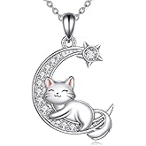Cat Necklace for Women 925 Sterlings Silver Love Heart/Moon Pendant Necklace Jewelry Necklace Mother's Day Gifts