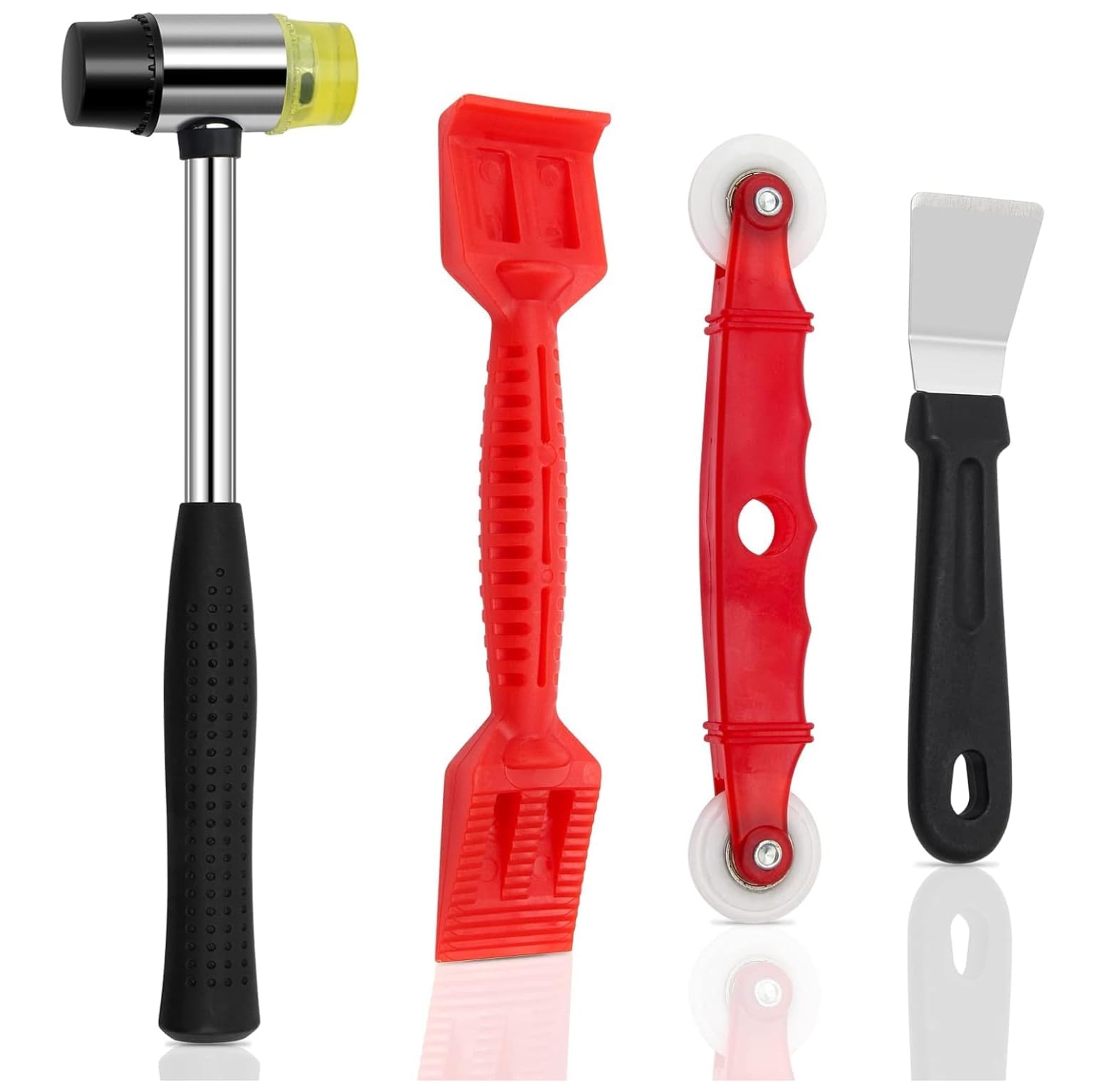 DEFIYEAR 4PCS Window Glazing Tools Kit, Heavy-Duty Glazing Hammer Paddle Knife, Red Window Roller, Glazing Shovel - Window Fitting Tools for Efficient Installation Repair Projects