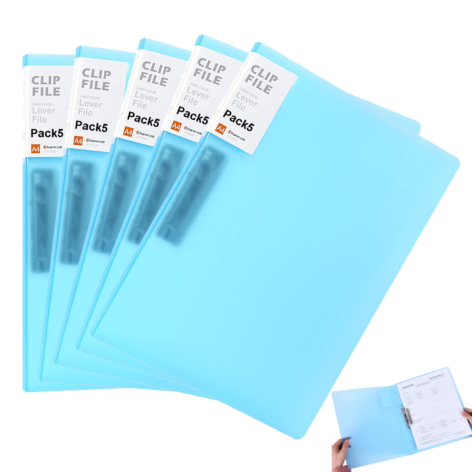 Vovofi Pack 5 A4 Clamp Binder Candy Colour File Folder - Clamp File Storage Folders (Blue)