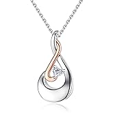 Hioed 925 Sterling Silver Cremation Jewelry for Ashes Teardrop Urn Necklace for Ashes with Heart-Shape CZ Memorial Keepsakes Pendant Necklace for Women（White-April）
