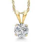 Gem Stone King 14K Yellow Gold Lab Grown Diamond Pendant Necklace for Women | 0.27 Cttw | Gemstone April Birthstone | Round 4MM | DEF Color | VVS-VS Clarity | With 18 Inch Chain