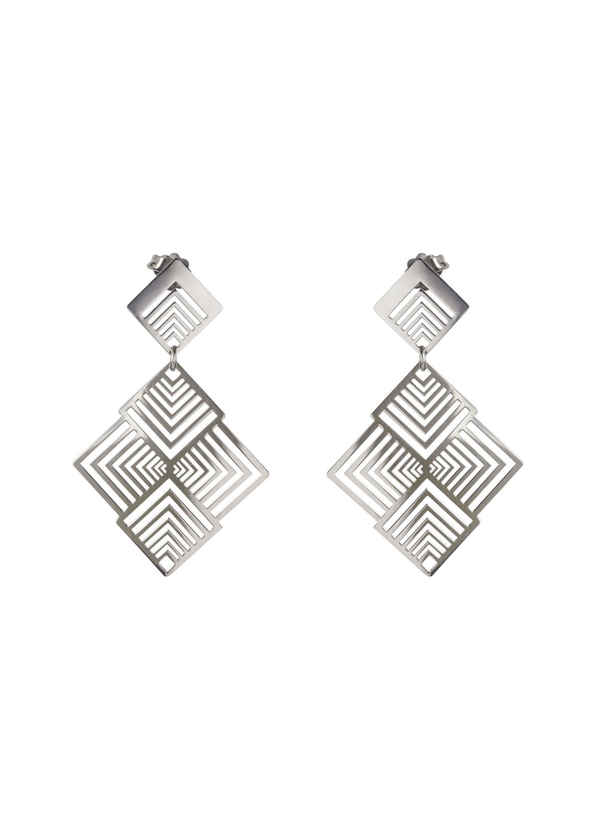 AKA Jewellery - Sterling Silver Geometric Drop Earrings Rhombus and Square Shape, Gift for Women and Girls