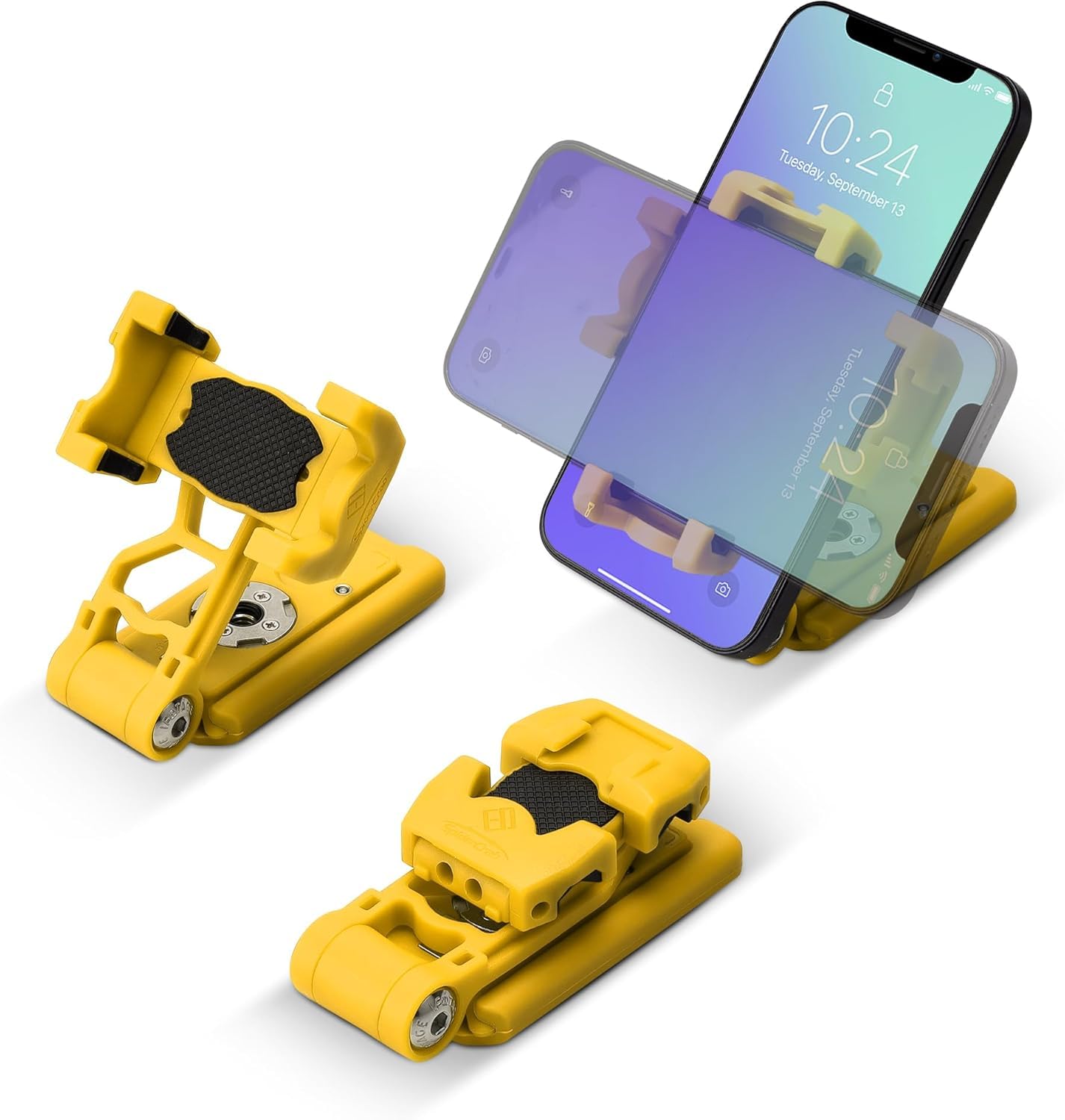 IFOOTAGE Phone Holder for Tripod,Foldable Mount Adapter with Cold Shoe, 38/50 mm Arca-Swiss Plate, Horizontal & Vertical Clip, Yellow