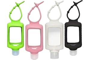 Chinshwehaw 4 Pack Leak Proof Travel Bottles 60ml(2oz) with Silicone Sleeves & Keychain | Refillable Squeeze Containers for Toiletries, Hand Sanitizer | BPA Free PETG (Red, White, Black, Green)